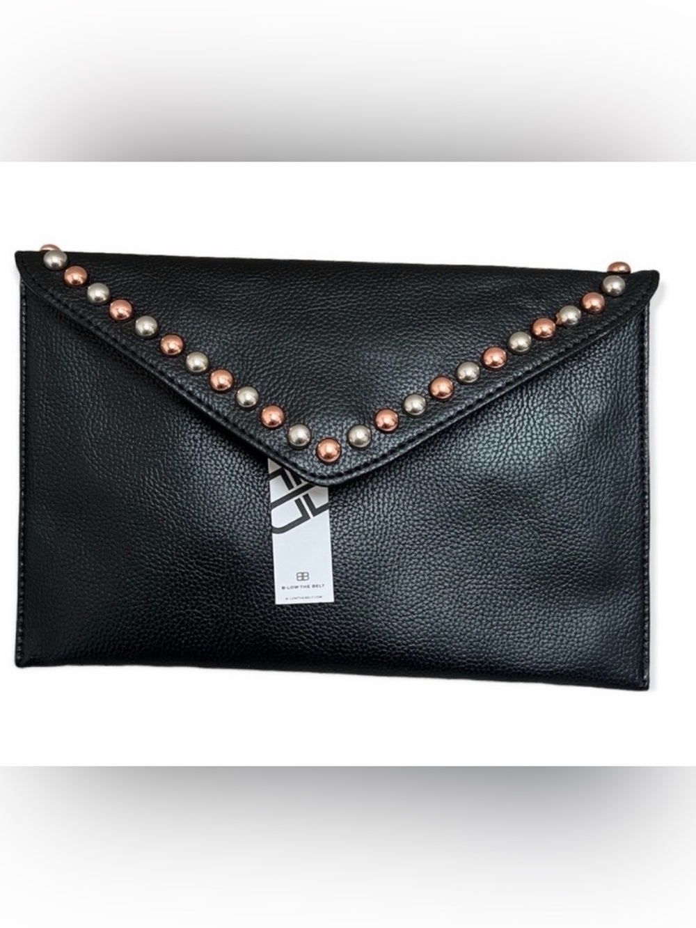 B-Low the Belt Black Mixed Metal Studded Envelope Clutch NWT